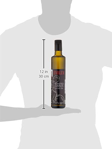 Emblem 100% Extra Virgin and Infused Olive Oil for Everyday Kitchen Use | Cold Extracted Cooking &amp Baking | Non GMO Keto Vegan Friendly 500ml (Roasted Garlic)