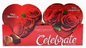 Elmer Chocolate Valentine's Day Rose Flowers Heart Shaped 2 Ounce Chocolate Gift Box - 18 Count Case