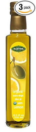 Mantova Lemon Organic Extra Virgin Olive Oil - Cold-Pressed Infused with Fresh Lemon for a Zesty Flavor Perfect for Salads Marinades and Cooking 8.5 Oz Bottles (Pack of 3) - Product of Italy