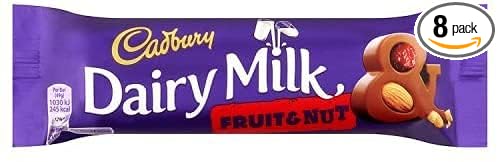 Cadbury Fruit &amp Nut Bar | Total 8 bars of British Chocolate Candy - Cadbury Fruit &amp Nut 49g each