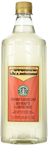Peppermint Syrup - 1 Liter Bottle Bundle - Authentic Peppermint Syrup Premium Taste - Perfect for Starbucks Coffee Lattes Mochas and Desserts - Combo Bottle With Pump