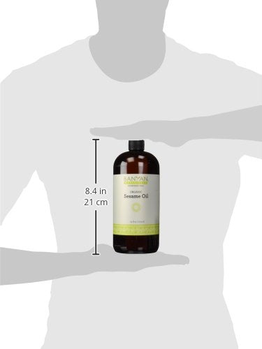 Banyan Botanicals Organic Unrefined Sesame Oil – Rich &amp Warming Ayurvedic Massage Oil for Body &amp Scalp – Traditional Abhyanga Oil for Deep Tissue Grounding &amp Recovery – 34 oz – USDA Organi