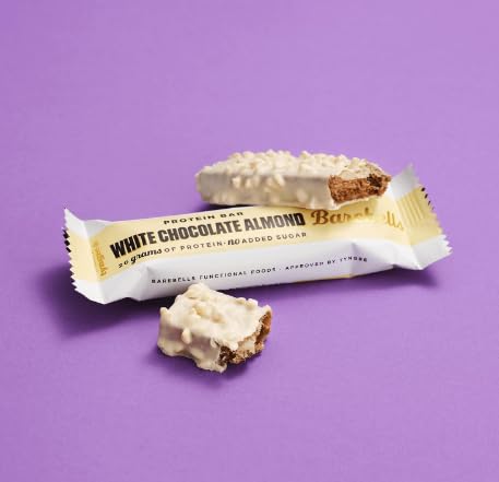 Barebels White Chocolate Almond Protein Bar 20g Protein No Added Sugar Naturally &amp Artificially Flavored High Protein Snack Bar Meal Replacement &amp Workout Bar 4-Pack (55g Each) (Packagin