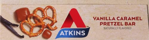 Atkins Vanilla Caramel Pretzel Protein Meal Bar High Fiber 2g Sugar 4g Net Carbs Meal Replacement Keto Friendly 5 Count
