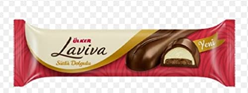 Ulker Laviva Red Milk Chocolate Coated Bat with Milky Filling and Biscuit - 24 pieces * 35 gr - Halal Turkish Bar - Ulker sutlu cikolata kaplamali sutlu dolgulu ve biskuvili bar