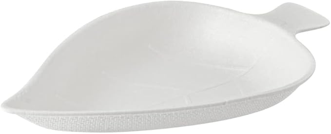 Restaurantware-Pulp Safe No PFAS Added 3.7 x 2.4 Inch Tasting Dishes 100 Disposable Dishes - Home Compostable Microwavable And Freezable White Bagasse Food Dish Leaf Shape For Appetizers