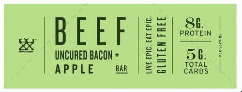 EPIC Beef Uncured Bacon and Apple Bars Whole 30 Paleo Friendly Protein Snacks 12 Ct 15.6 oz (Pack of 4)