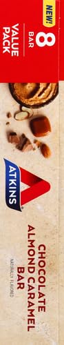 Atkins Chocolate Almond Caramel Protein Meal Bar High Fiber 15g Protein 1g Sugar 3g Net Carbs Meal Replacement Keto Friendly 8 Count