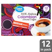 Great Value 100% Arabica Colombian Medium Dark Ground Coffee Pods 0.33 oz 12 count (Pack of 6)