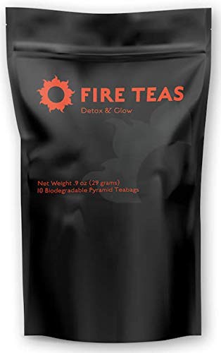 FIRE TEAS DETOX &amp GLOW - Ayurvedic Cleansing Tea - Organic White Tea Turmeric (Curcumin) Ginger Cardamom Cinnamon &amp Saffron - Delicious Fast &amp Effective -