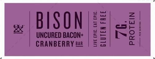 EPIC Bison Uncured Bacon and Cranberry Bars Grass-Fed Protein Bar 12 Ct 15.6 oz (Pack of 4)