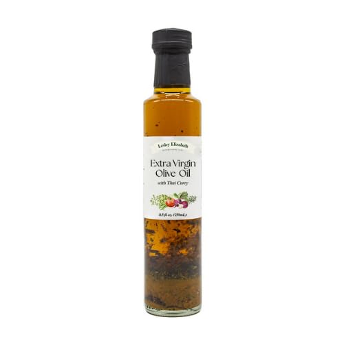 Lesley Elizabeth Extra Virgin Olive Oil with Thai Curry 8.5 fl oz – Flavorful Curry-Infused EVOO for Stir-Fries Noodle Bowls Seafood Roasting Marinades &amp Everyday Cooking – All-Natural Plant