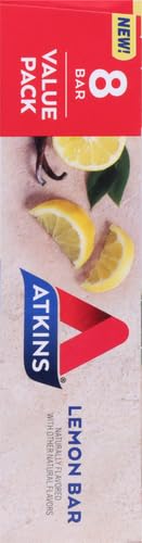 Atkins Lemon Snack Bar Made with Real Almond Butter 1g Sugar Gluten Free High in Fiber Keto Friendly 8 Count