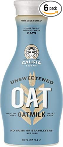 Califia Farms Unsweetened Oatmilk 48 Oz (Pack of 8) | Whole Rolled Oats | Dairy Free | Gluten-Free | Vegan | Plant Based | Non-GMO