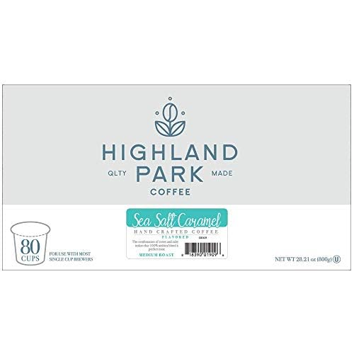Highland Park Coffee Single Serve Coffee Pods Compatible with Keurig K Cup Brewers Sea Salt Caramel 80 Count