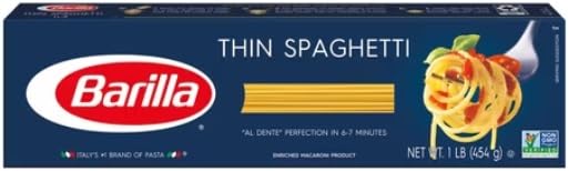 Barilla Pasta Angel Hair Fettuccine Linguine Spaghetti and Thin Spaghetti 16 Ounce (Pack of 5) - with Make Your Day Mini Spatula
