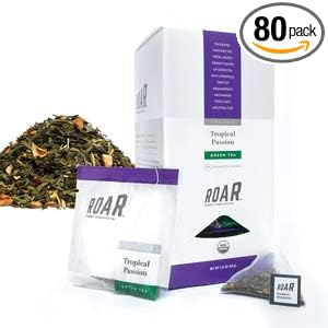 ROAR Organic Tropical Passion Green Tea Pyramid Bags 80 count (4 Boxes of 20 Bags Each)