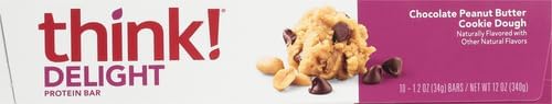 think! Delight Keto Protein Bars Healthy Low Carb Gluten Free Snack - Chocolate Peanut Butter Cookie Dough 10 Count (Packaging May Vary) (Pack of 2)