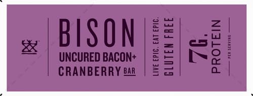 EPIC Bison Uncured Bacon and Cranberry Bars Grass-Fed Protein Bar 12 Ct 15.6 oz (Pack of 4)