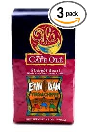 HEB Cafe Ole Whole Bean Coffee 12oz Bag (Pack of 3) (Ethiopian Yirgacheffe - Medium Dark Roast (Full City))
