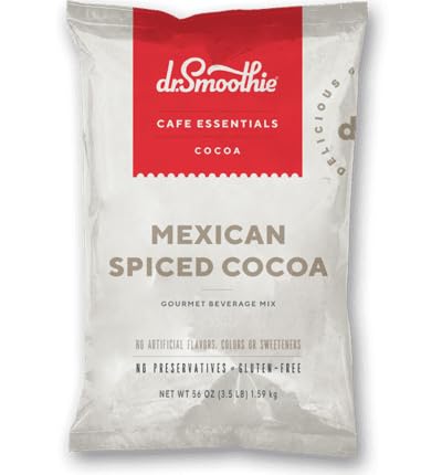 Dr. Smoothie Café Essentials Mexican Spiced Cocoa – No Artificial Colors Flavors or Sweeteners – Shelf Stable – Caffeine-Free – Great for Hot Iced &amp Frozen Frappes (3.5 lb Bag 30 Servings)