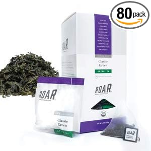 ROAR Organic Classic Green Tea Pyramid Bags 80 count (4 Boxes of 20 Bags Each)