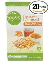 Simple Truth Organic Instant Oatmeal Maple &amp Brown Sugar Flavored Organically Grown 10 Count Box (Pack of 2)