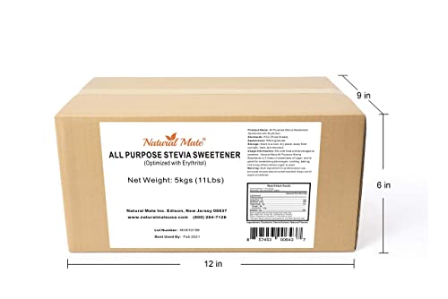 Natural Mate Bulk Sweetener - Organic Stevia Granular Powder Blended with Erythritol - 2:1 Sugar Replacement for Keto Paleo Low GI – (5KG/11Lb Pack of 1)