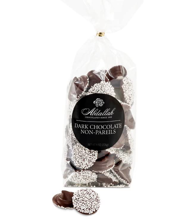 Abdallah Chocolates-Dark Chocolate Non-Pareils sold as Twin Packs (two 8 oz bags)