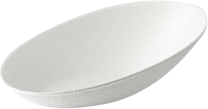 Restaurantware Pulp Safe No PFAS Added 3.2 x 2.1 Inch Tasting Dishes 100 Disposable Dishes - Home Compostable Microwavable And Freezable White Bagasse Food Dishes Egg Shape For Appetizers