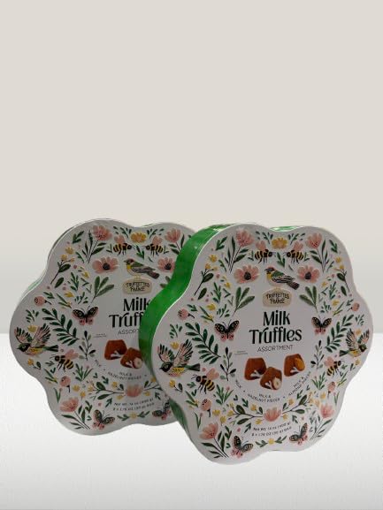 Truffettes de France Milk Truffles Assortment Spring Tin 14 oz Milk Hazelnut and Almond Pieces Gourmet French Chocolate Pack of 2