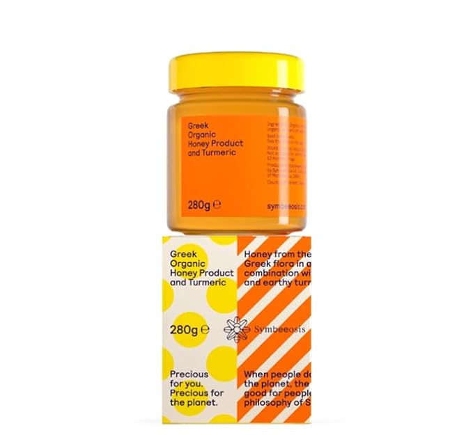 Symbeeosis Greek Organic Functional Honey with Turmeric - Rich in Trace Elements and Phenolic Components - Warm Earthy Taste