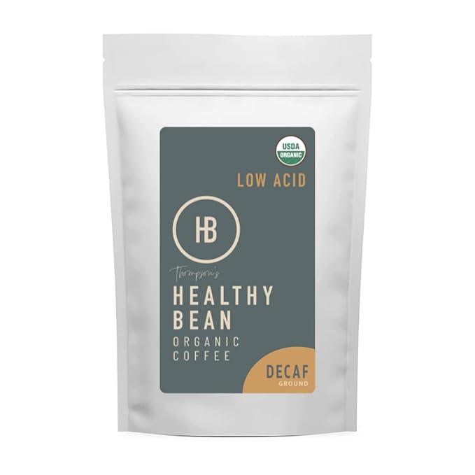 Healthy Bean Decaf Organic Ground Coffee - Low Acid Coffee Grounds for Sensitive Stomach - Medium Roast Blend USDA Organic High Antioxidants Smooth and Rich Flavor Low Acid Decaf 11oz