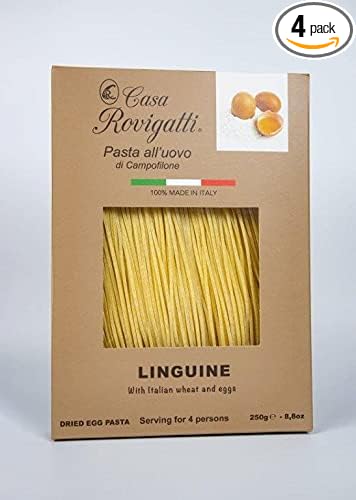 Linguine Gourmet Egg Pasta (Pack of 4) - Italian Pasta from the region of Di Campofilone - Imported Gourmet Italian Egg Pasta - 8.8 ounces / 250 grams