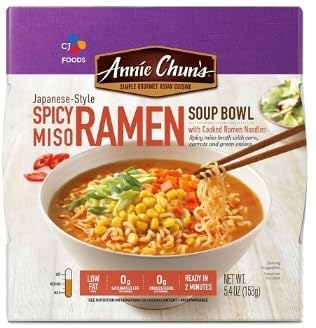 Annie Chun's Japanese Style Noodle and Soup Bowls Bundlle with Yakisoba Peanut Sesame Spicy Miso Ramen Miso Teriyaki Shoyu Ramen (Pack of 6) and Make Your Day Sporks