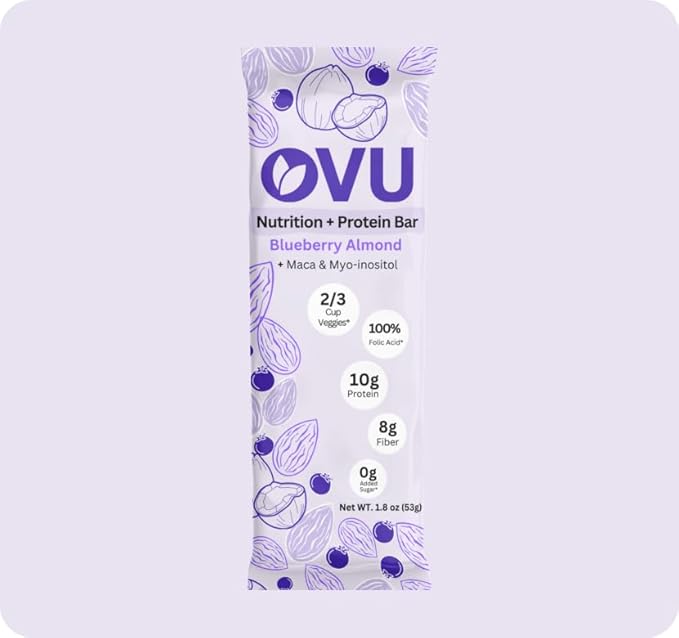 OVU Bar – Fertility Pregnancy &amp Postpartum Nutrition Support for Women Myo-Inositol Folic Acid Maca High Protein High Fiber Blueberry Almond 9 Bars