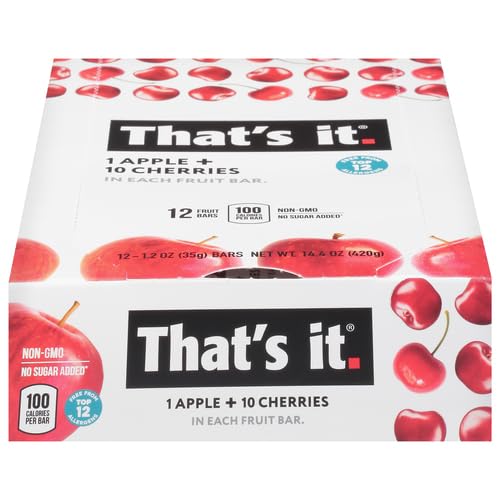 That's it. Apple + Cherry 100% Natural Real Fruit Bar Best High Fiber Vegan Gluten Free Healthy Snack Paleo for Children &amp Adults Non GMO No Sugar Added No Preservatives Energy Food (12 Pack)