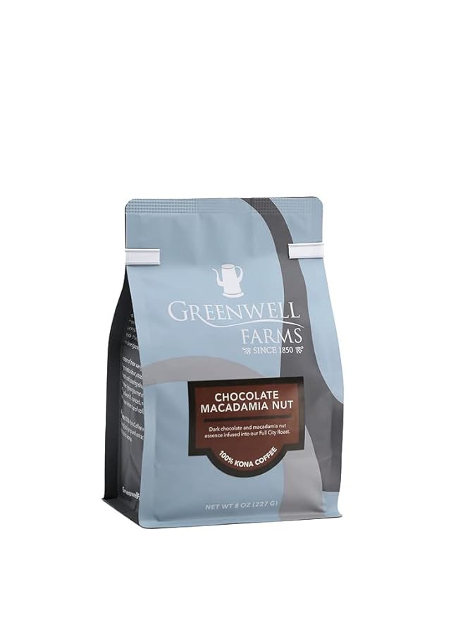 Greenwell Farms 100% Hawaiian Kona Coffee - Chocolate Macadamia Nut Flavor Whole Bean 8oz