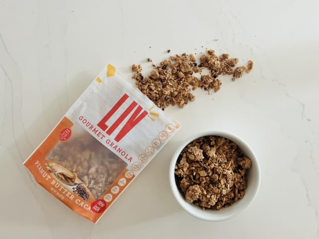 Liv Gourmet Peanut Butter Cacao Granola - 8oz (Pack of 6) | Healthy Nutrient-Dense Snack Breakfast Cereal | 1:1 Nut-to-Oat Ratio | Non-GMO Low Sugar Vegan | Organic Oats No Artificial Ingredients