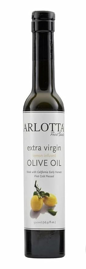 500ml Organic Lemon Infused Extra Virgin Olive Oil Cold Pressed | California EVOO Kosher by Arlotta Food Studio | Citrus Finishing Oil for Seafood Vegetables Baking Salad Dressing | USA Made