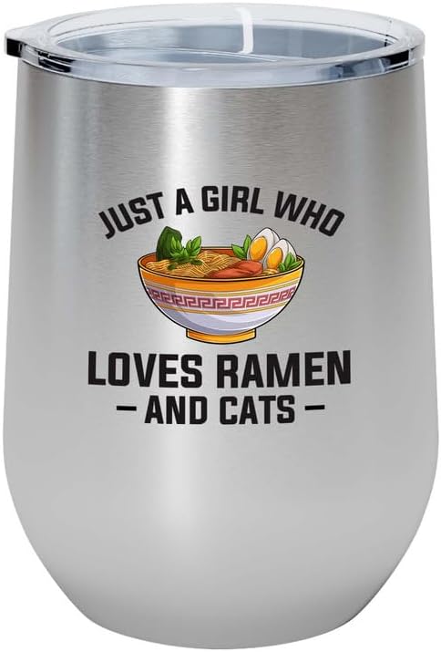 Ramen Lover Silver Edition Wine Tumbler 12oz - Just a girl who loves - Food Lovers chicken pumpkin vegan pantry spicy noodles