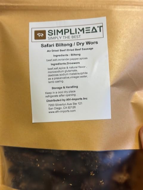 SimpliMEAT Dry WorsDroe' Wors Sugar-Free Dairy-Free Paleo Keto Dry WorsSouth African Air -Dried Sausage1Lb Bag
