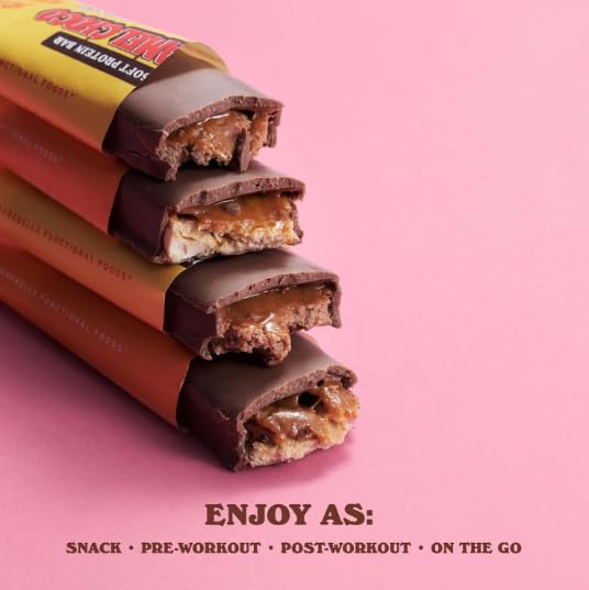 Barebels Soft Protein Bar Caramel Choco - 16g High Protein No Added Sugar Low Sugar Snack Bars Fluffy Chocolate Caramel Filling On-the-Go Breakfast &amp Post-Workout Treat (Pack of 4 Bars 55g Ea