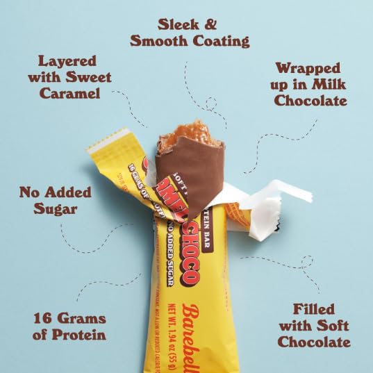 Barebels Soft Protein Bar Caramel Choco - 16g High Protein No Added Sugar Low Sugar Snack Bars Fluffy Chocolate Caramel Filling On-the-Go Breakfast &amp Post-Workout Treat (Pack of 4 Bars 55g Ea