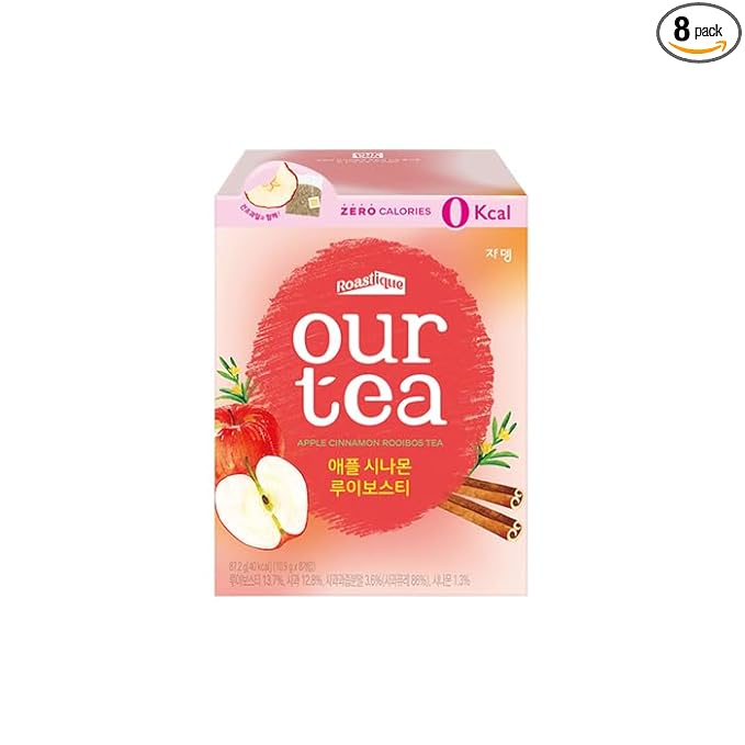 ROASTIQUE Apple Cinnamon Rooibos Tea with Real Dried Fruit – Premium Orgainc Tea Sweet Fruit Blend Hot or Iced Tea Zero Sugar &amp Zero Calories 8 Tea Bags
