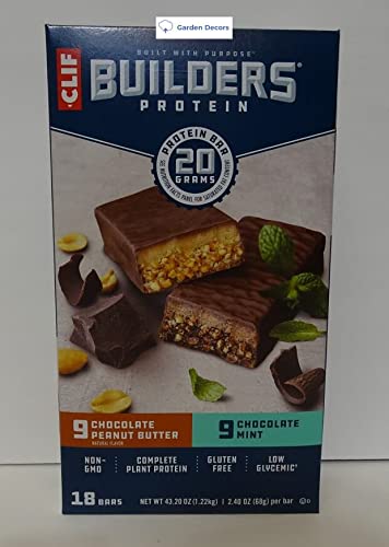 Clif Bar - Builder's Protein Bar Variety Pack 20g of Protein (Chocolate Mint &amp Chocolate Peanut Butter) - 18 Count