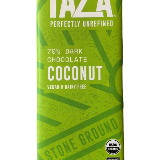 Taza Chocolate Organic Amaze Bar 70% Stone Ground Coconut 2.5 Ounce (10 Count) Vegan
