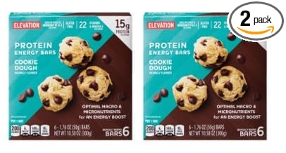 Elevation High Protein Snack Cookie Dough Protein Energy Bar Energy Boost with Micronutrients - 10.58 oz x 2 boxes