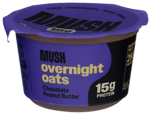 Mush Overnight Oats - Peanut Butter Chocolate - 15g Protein Good Source of Fiber Non-GMO Dairy Free Gluten Free 5oz - 8 Pack
