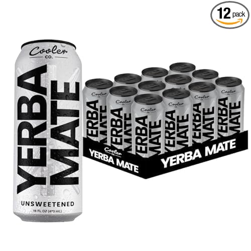 COOLER CO. | YERBA MATE | 12 Pack | 100% Organic Yerba Mate Caffeine | 150 mg Caffeine | 3 Organic Ingredients | Natural Ingredients | No Artificial Colors or Stimulants | Unsweetened Flavor